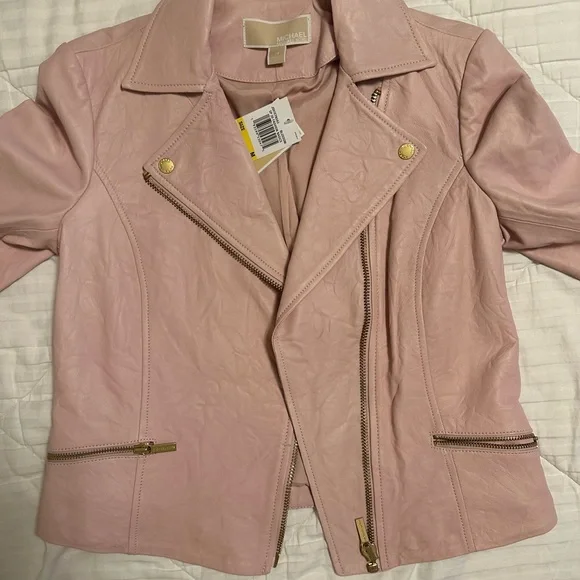 NEW WITH TAGS Michael Kors Pink Leather Jacket - Picture 3 of 9
